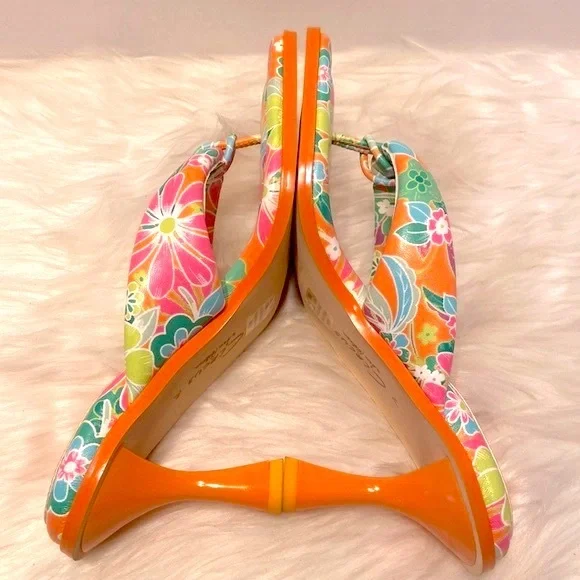 New Sam Edelman Circus Skeet Floral Orange Sandals Size 7 1/2 - Picture 10 of 13